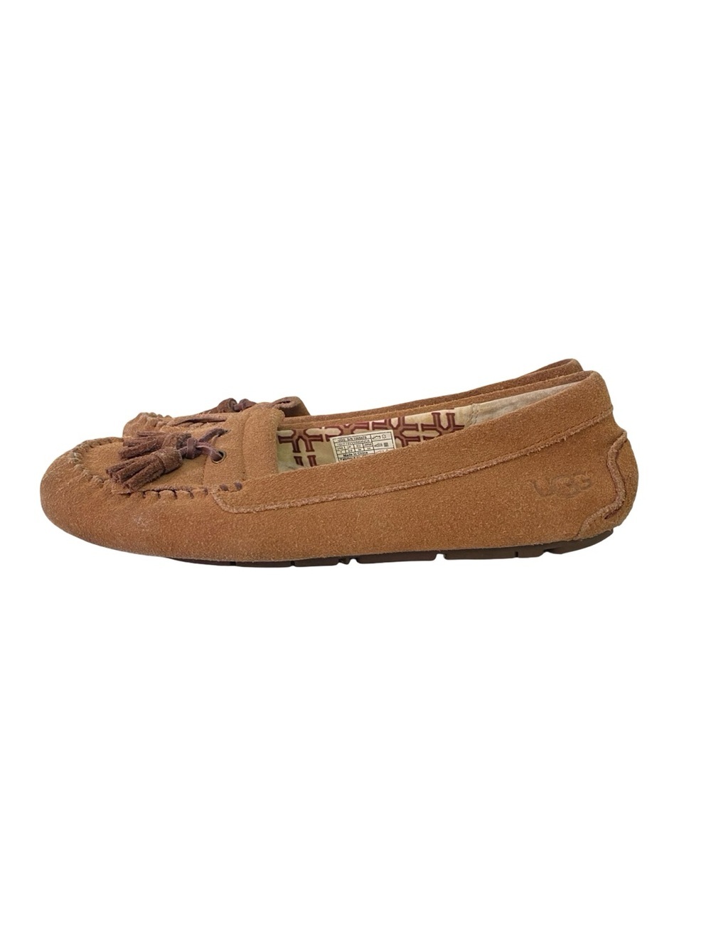 Ugg Lizzy Suede Moccasin Slippers Womens Size 7 Neutral Tan Shoes Slides